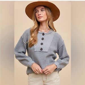Anniewear Gray Button-Up Ribbed Sweater M